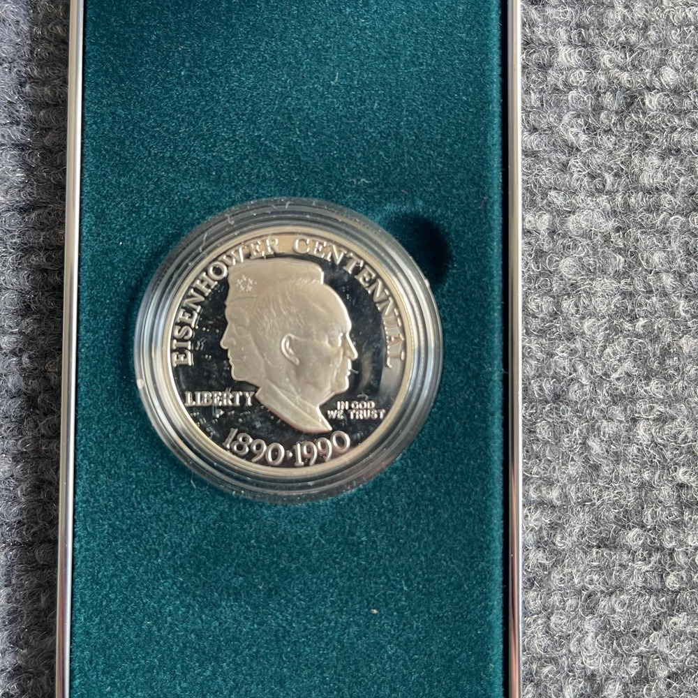 1990 P United States Eisenhower Centennial Proof Silver Dollar Coin Box COA - Picture 5 of 6